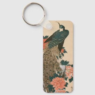 Peacock and Peonies by Hiroshige, Japanese Art Key Ring