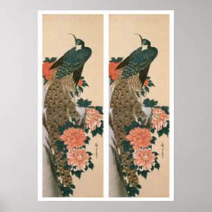 Peacock and Peonies by Hiroshige, Japanese Art Poster