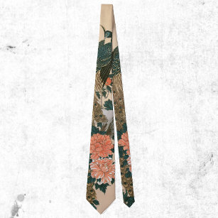 Peacock and Peonies by Hiroshige, Japanese Art Tie