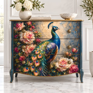 Peacock and Pink Roses Decoupage Tissue Paper
