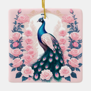 Peacock and Roses Ceramic Ornament