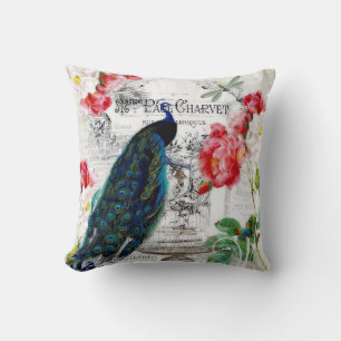 Peacock and roses cushion