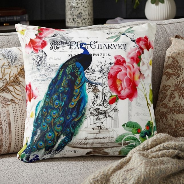 Peacock and roses cushion (Creator Uploaded)