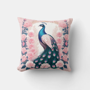 Peacock and Roses Cushion
