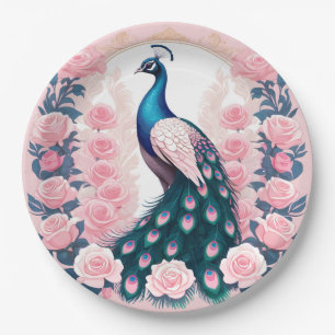 Peacock and Roses Paper Plate