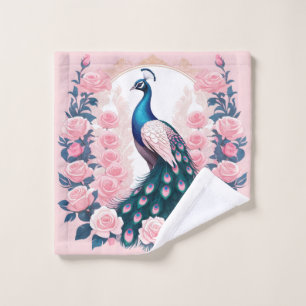 Peacock and Roses Wash Cloth