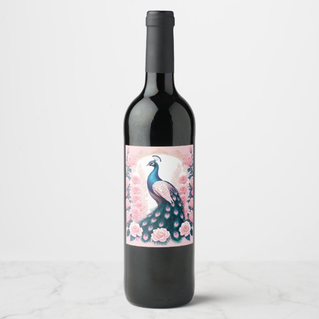 Peacock and Roses Wine Label (Front)