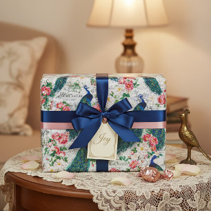 Peacock and roses wrapping paper
