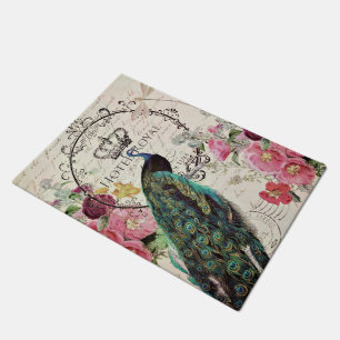 Peacock and spring flowers doormat