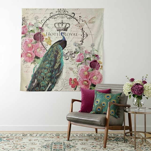 Peacock and spring flowers tapestry (Creator Uploaded)