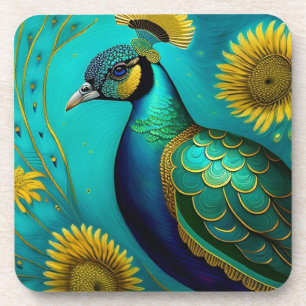 Peacock and Sunflower Hard Plastic Coaster