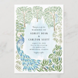 Peacock and Weeping Willow Wedding Invite