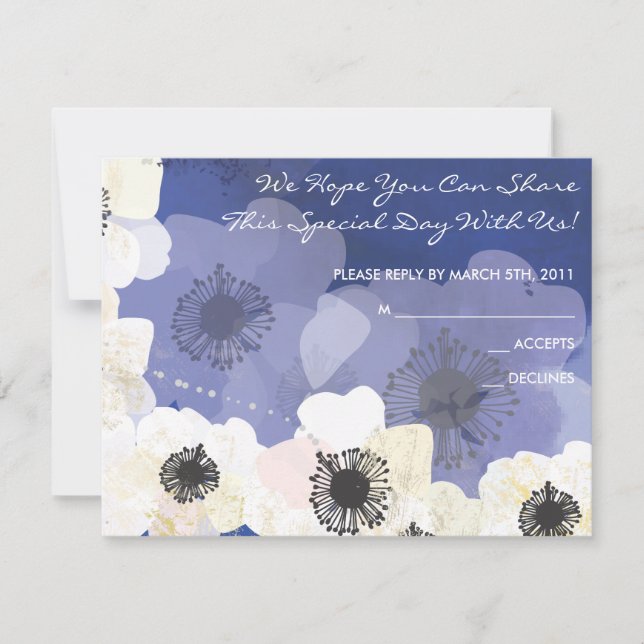 Peacock & Anemone Flowers Bat Mitzvah REPLY CARD (Front)