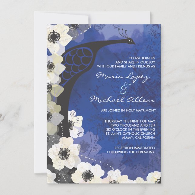 Peacock & Anemone Flowers Wedding Invitation (Front)