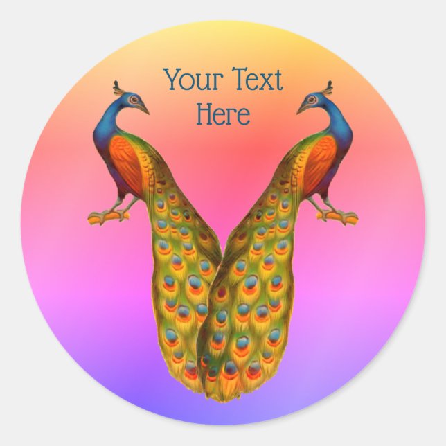 Peacock Animal Art Personalised Classic Round Sticker (Front)