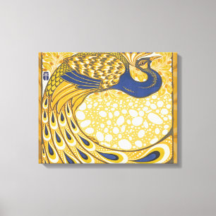 Peacock Antique Vintage Colourful Canvas Print