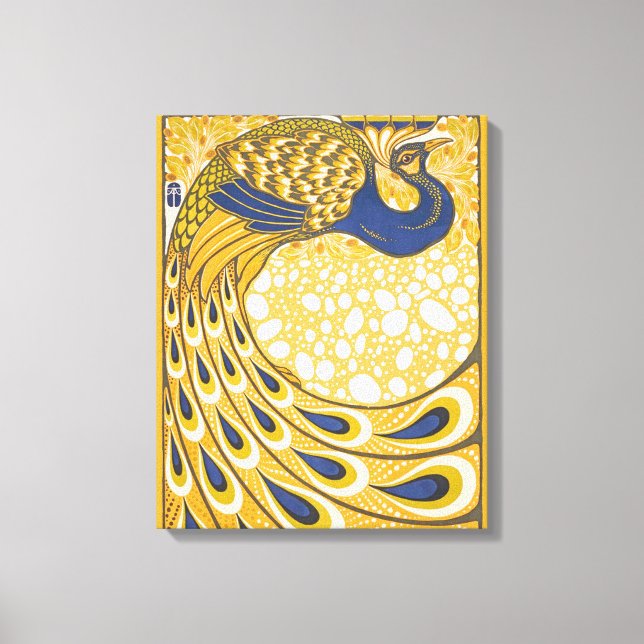 Peacock Antique Vintage Colourful Canvas Print (Front)