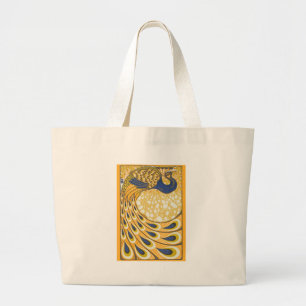 Peacock Antique Vintage Colourful Large Tote Bag
