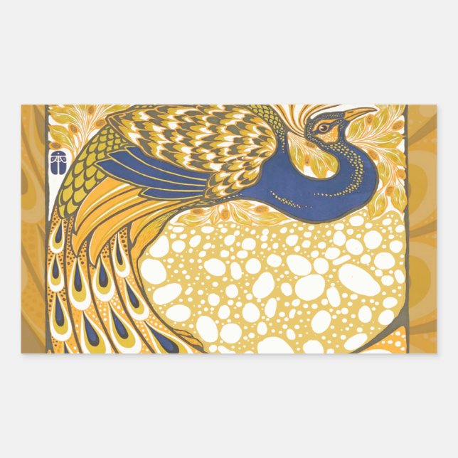 Peacock Antique Vintage Colourful Rectangular Sticker (Front)