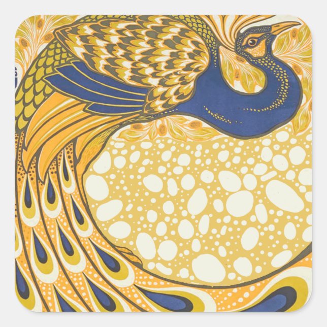 Peacock Antique Vintage Colourful Square Sticker (Front)