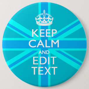 Peacock Aqua Keep Calm And Your Text Union Jack 6 Cm Round Badge