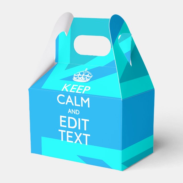 Peacock Aqua Keep Calm And Your Text Union Jack Favour Box (Front Side)