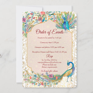 Peacock Arabian pattern Indian wedding details Invitation