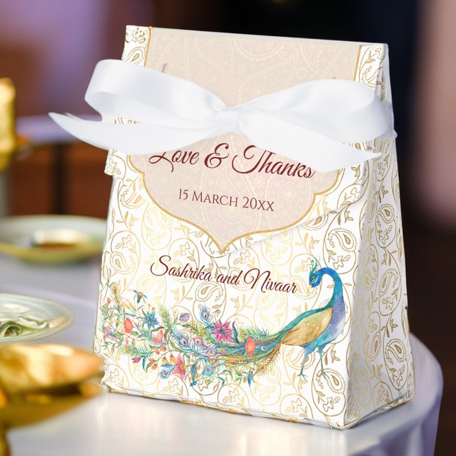 Peacock Arabian pattern Indian wedding favour gift Favour Box (Peacock gold Arabian paisley pattern Indian wedding favor gift Favor Box)