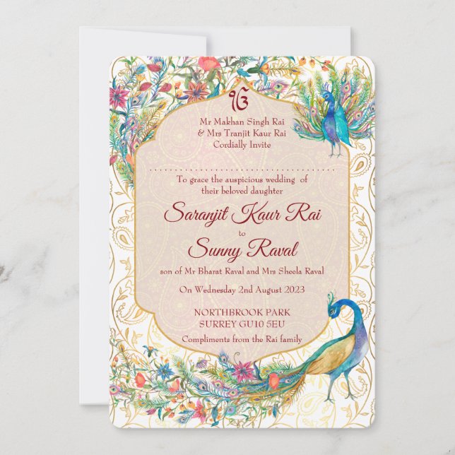 Peacock Arabian pattern Indian wedding for bride Invitation (Front)