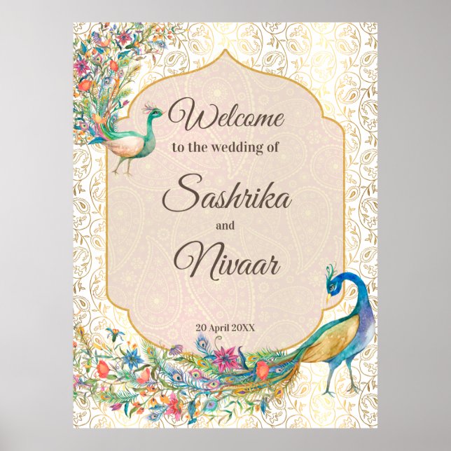 Peacock Arabian pattern Indian wedding welcome  Poster (Front)