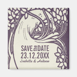 Peacock art deco violet and ivory save the date magnet