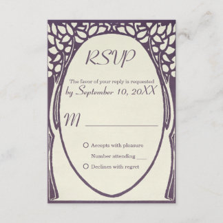 Peacock art deco violet and ivory WEDDING rsvp Card