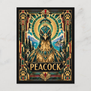 Peacock, Art Deco Wildlife Postcard