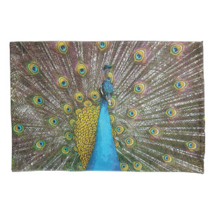 Peacock Art in Turquoise, Blues and Gold Pillowcase