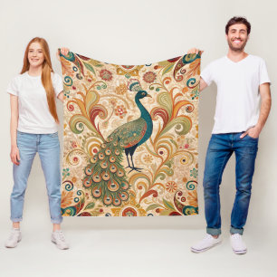 Peacock Art Morris Style Fleece Blanket