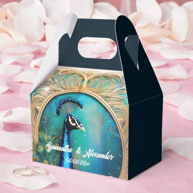 Peacock art nouvea gold frame luxury bird wedding favour box (Wedding)