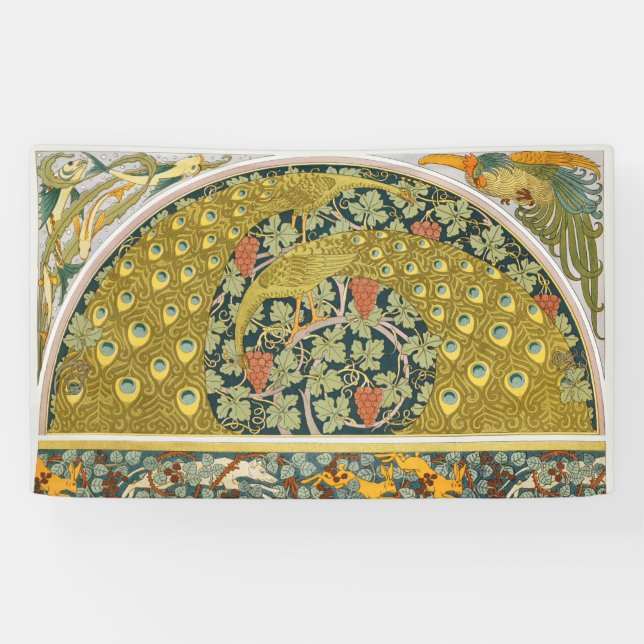 Peacock Art Nouveau Style round intricate design Banner (Horizontal)