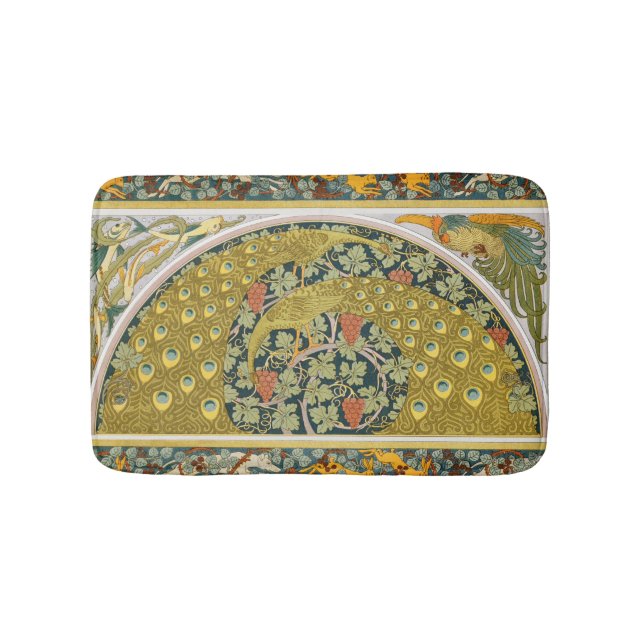 Peacock Art Nouveau Style round intricate design Bath Mat (Front)
