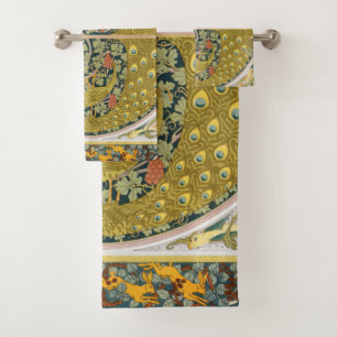 Peacock Art Nouveau Style round intricate design Bath Towel Set
