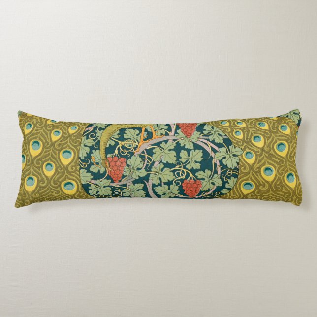 Peacock Art Nouveau Style round intricate design Body Cushion (Front)