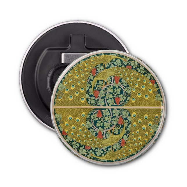 Peacock Art Nouveau Style round intricate design Bottle Opener (Front)
