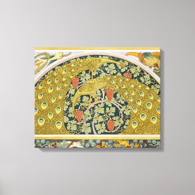 Peacock Art Nouveau Style round intricate design Canvas Print (Front)