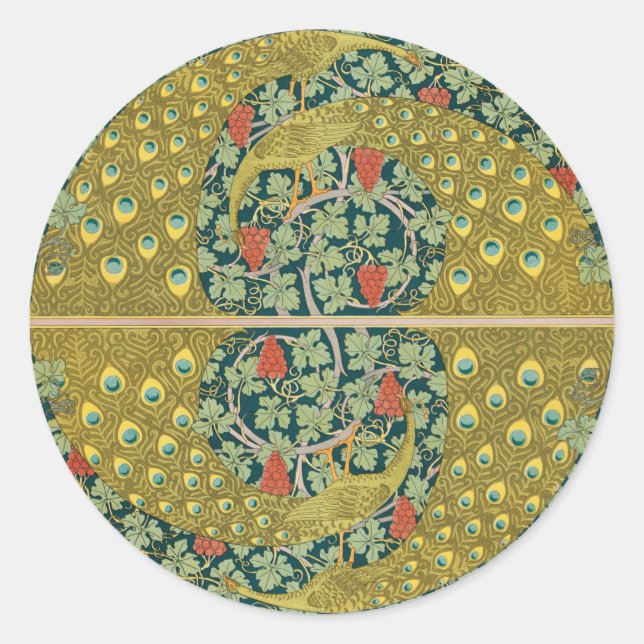 Peacock Art Nouveau Style round intricate design Classic Round Sticker (Front)
