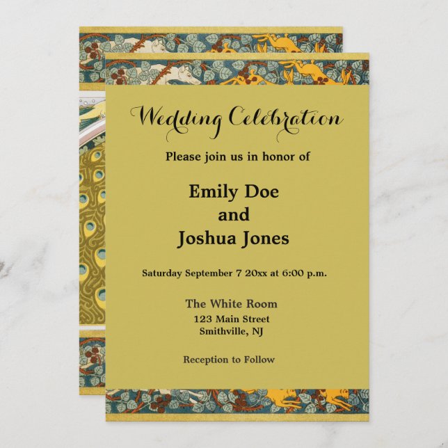Peacock Art Nouveau Style round intricate design Invitation (Front/Back)