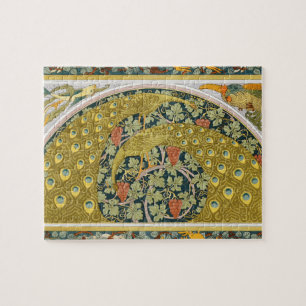 Peacock Art Nouveau Style round intricate design Jigsaw Puzzle