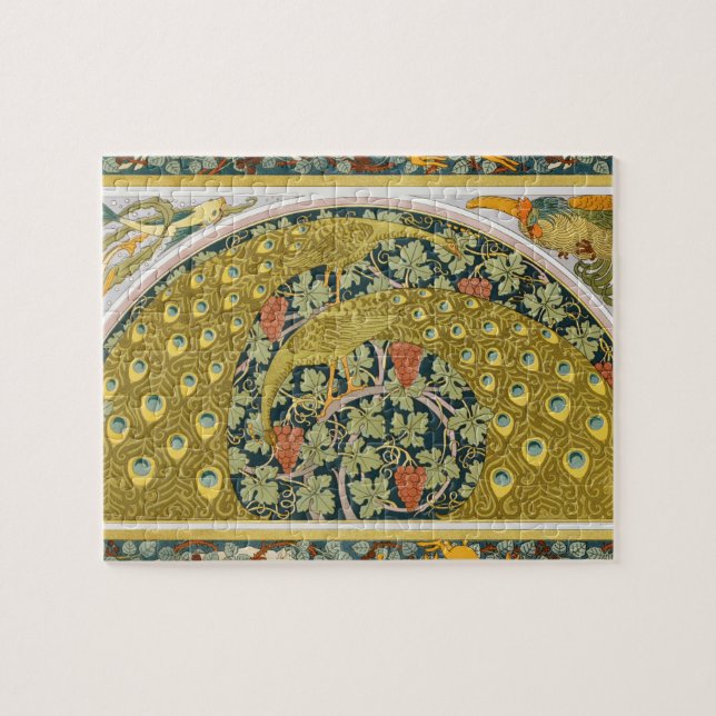Peacock Art Nouveau Style round intricate design Jigsaw Puzzle (Horizontal)