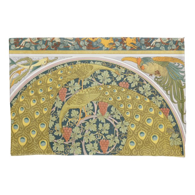 Peacock Art Nouveau Style round intricate design Pillowcase (Front)