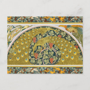 Peacock Art Nouveau Style round intricate design Postcard