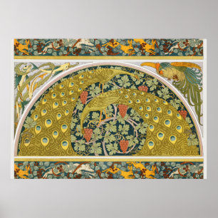 Peacock Art Nouveau Style round intricate design Poster