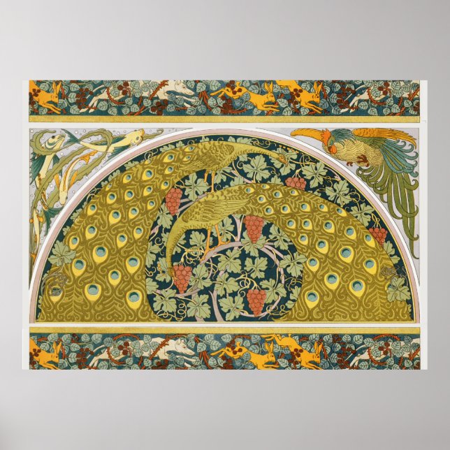 Peacock Art Nouveau Style round intricate design Poster (Front)